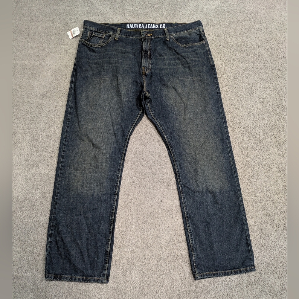 NEW Nautica Jeans Co Mens Relaxed Fit Straight Jeans Sz 42x32 Cotton Denim Blue